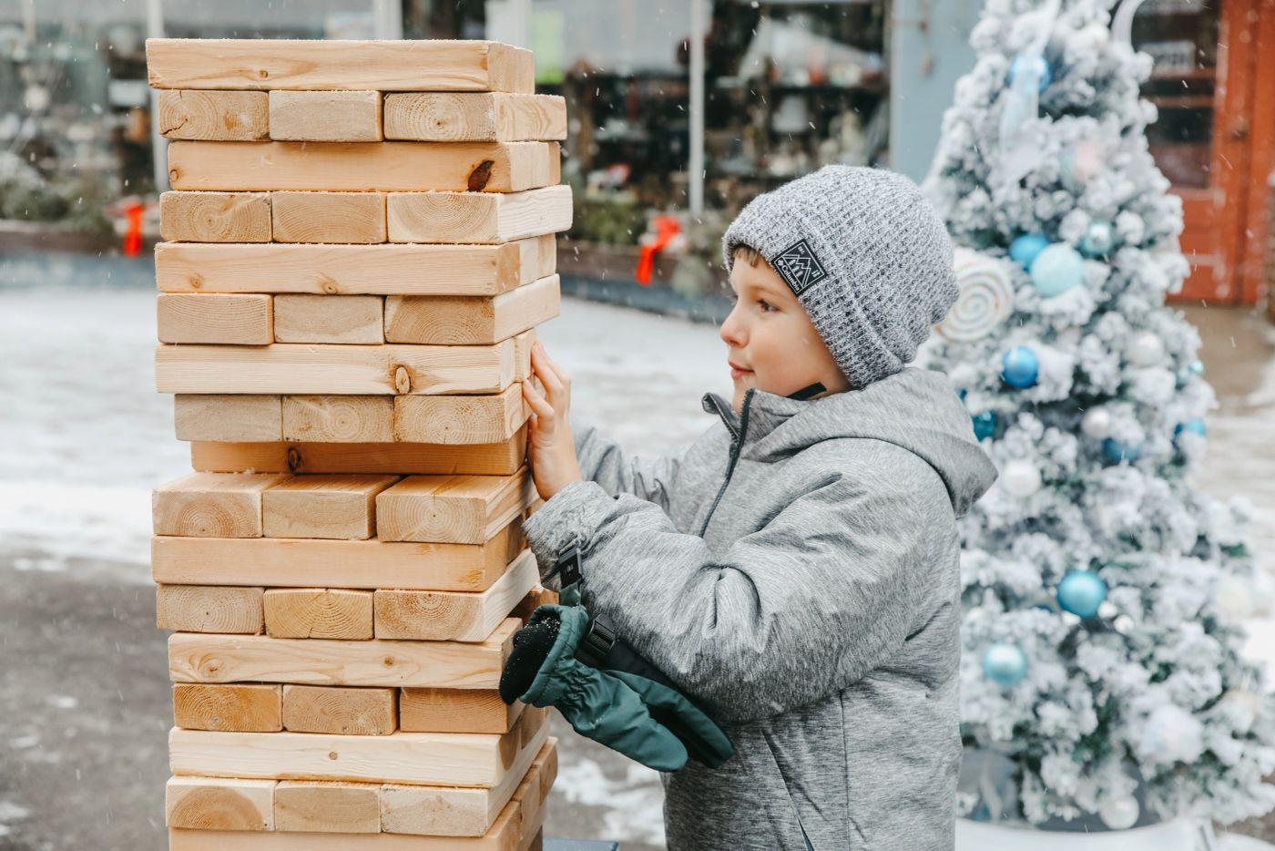 Giant Jenga in the snow